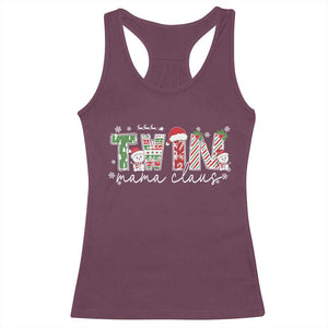 Christmas Twin Mama Claus Racerback Tank Top Pregnancy Announcement TS10 Maroon Print Your Wear