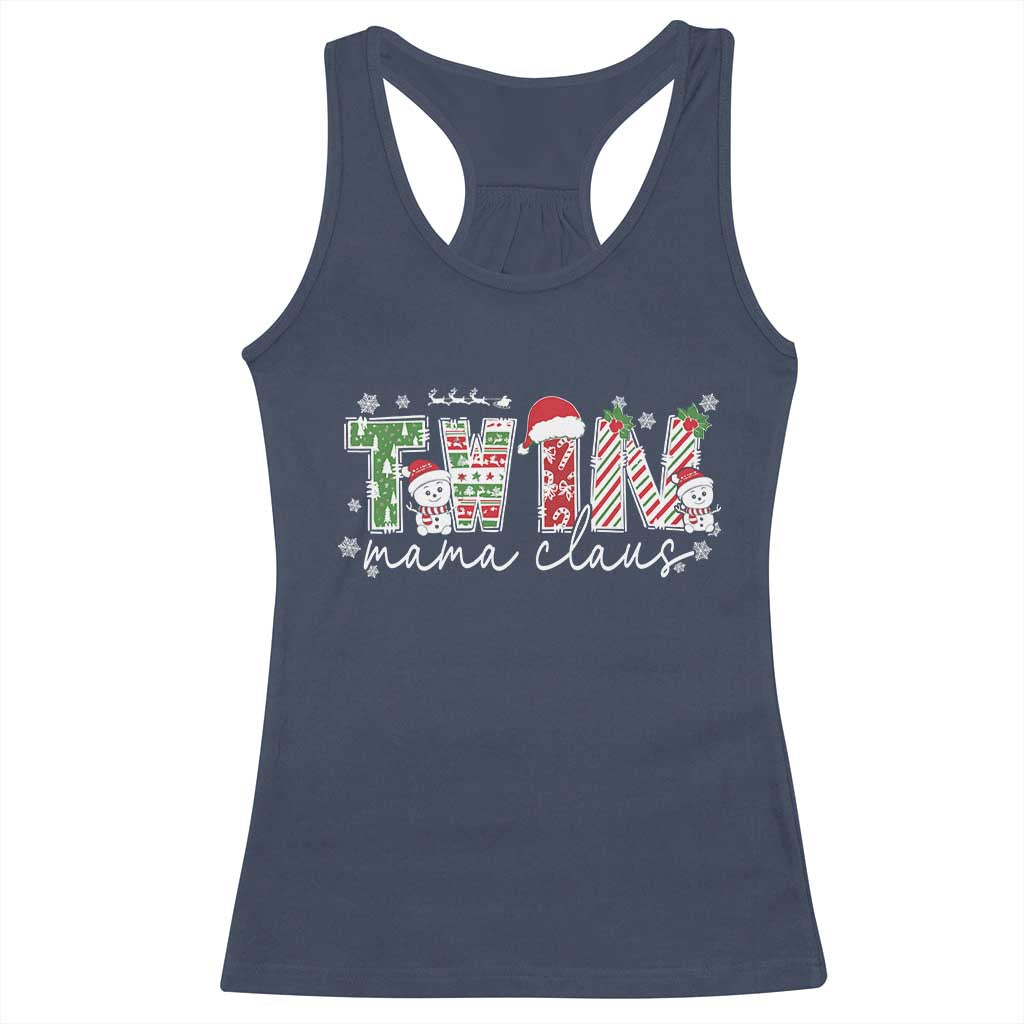 Christmas Twin Mama Claus Racerback Tank Top Pregnancy Announcement TS10 Navy Print Your Wear