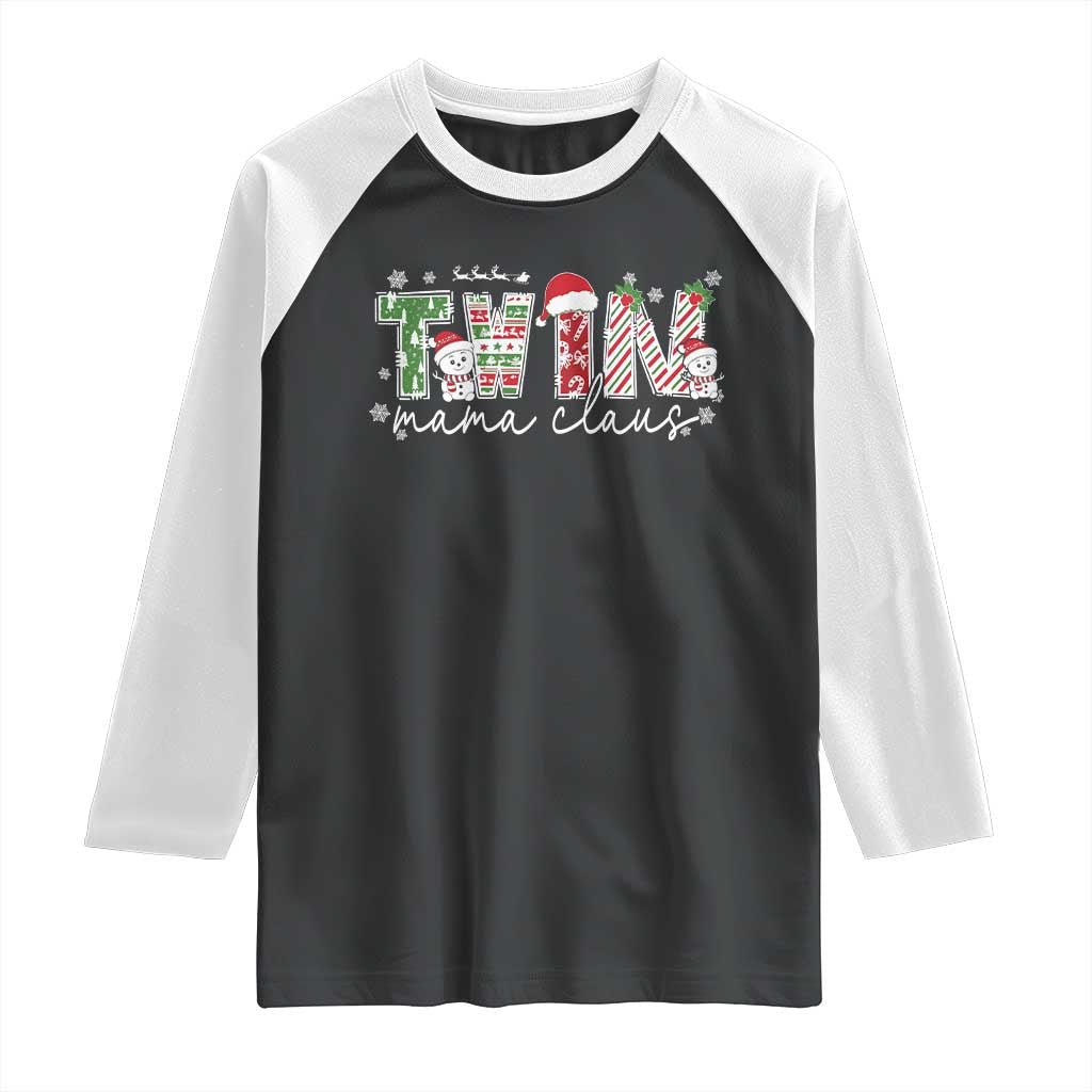 Christmas Twin Mama Claus Raglan Shirt Pregnancy Announcement TS10 Black White Print Your Wear