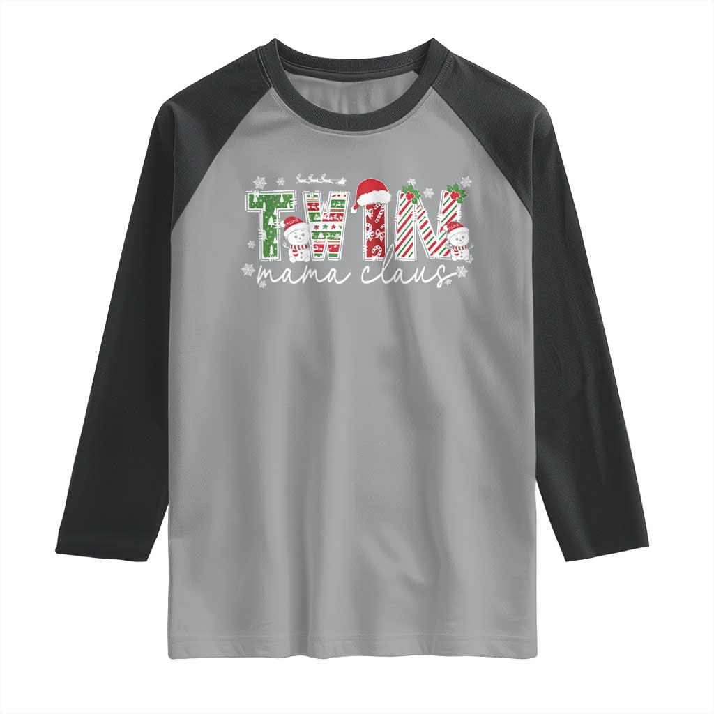 Christmas Twin Mama Claus Raglan Shirt Pregnancy Announcement TS10 Sport Gray Black Print Your Wear