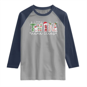 Christmas Twin Mama Claus Raglan Shirt Pregnancy Announcement TS10 Sport Gray Navy Print Your Wear