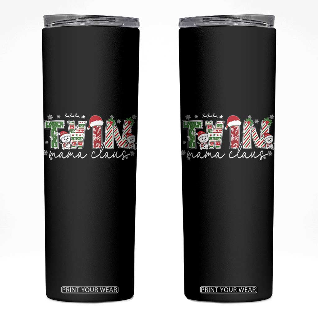 Christmas Twin Mama Claus Skinny Tumbler Pregnancy Announcement TS10 Black Print Your Wear