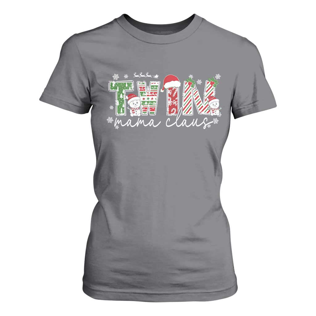 Christmas Twin Mama Claus T Shirt For Women Pregnancy Announcement TS10 Charcoal Print Your Wear