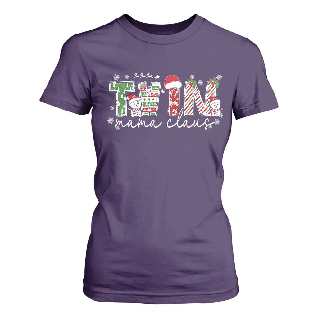 Christmas Twin Mama Claus T Shirt For Women Pregnancy Announcement TS10 Purple Print Your Wear