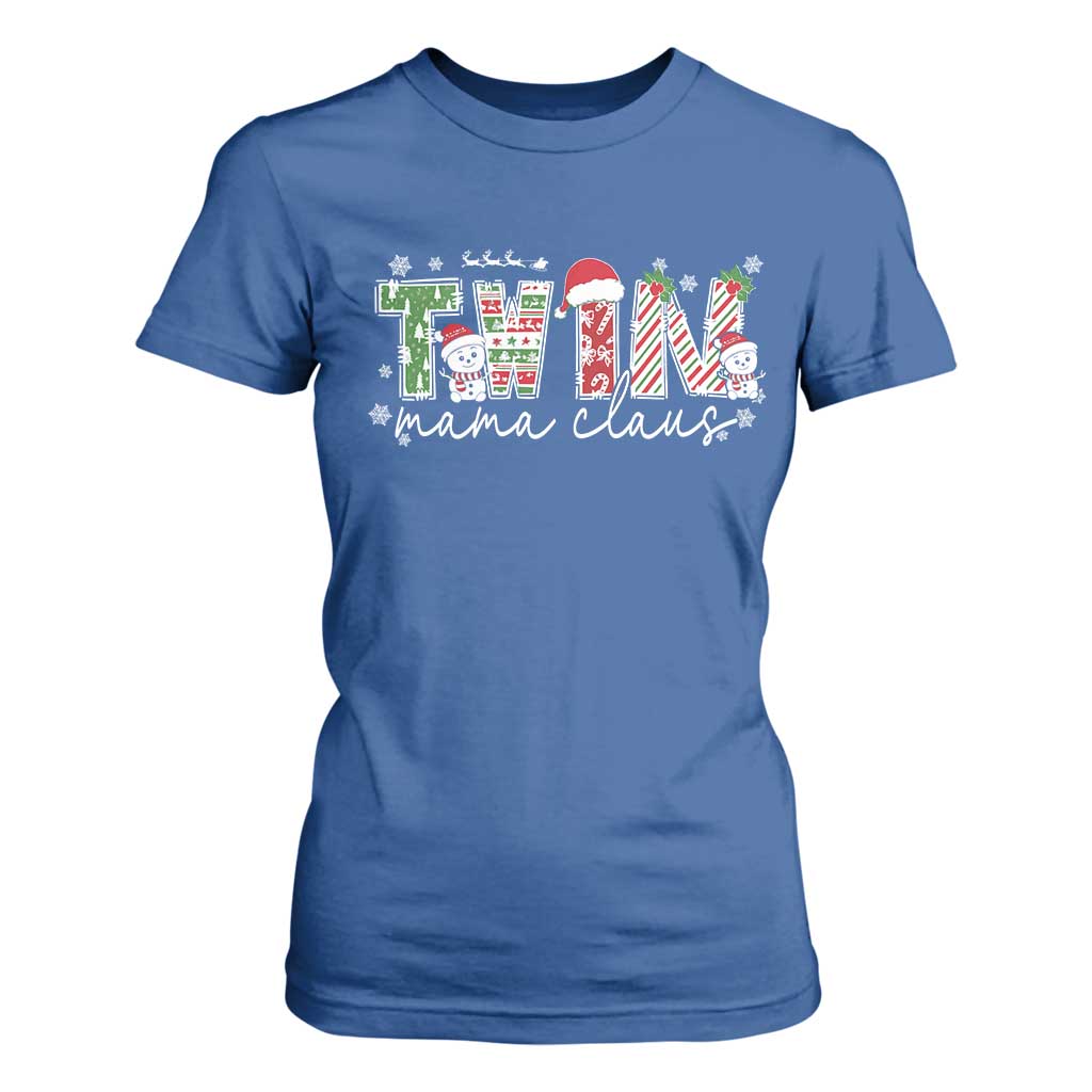 Christmas Twin Mama Claus T Shirt For Women Pregnancy Announcement TS10 Royal Blue Print Your Wear