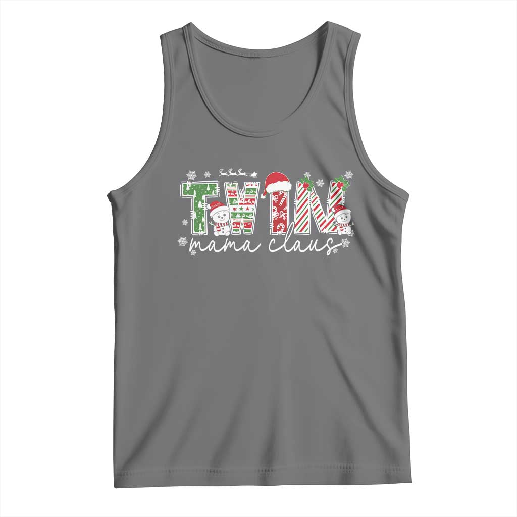 Christmas Twin Mama Claus Tank Top Pregnancy Announcement TS10 Black Heather Print Your Wear
