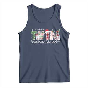 Christmas Twin Mama Claus Tank Top Pregnancy Announcement TS10 Navy Print Your Wear