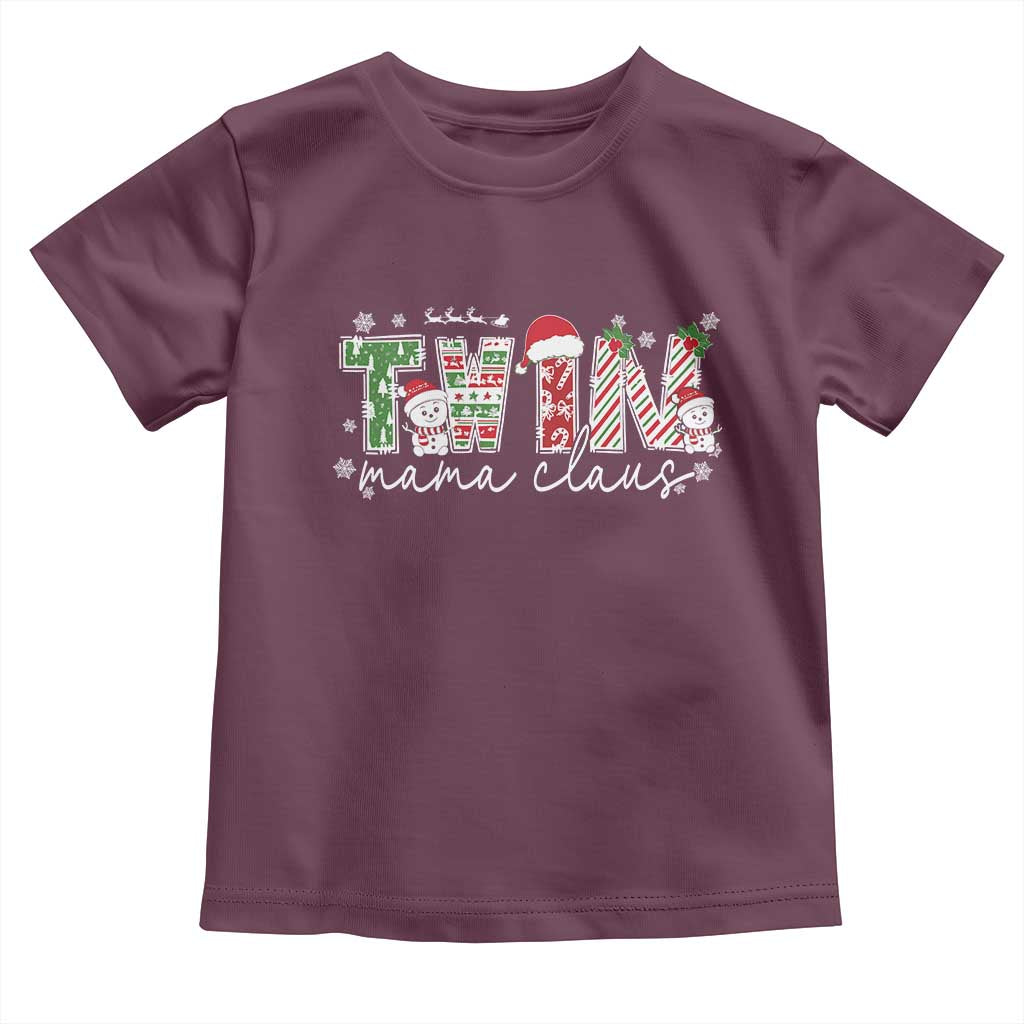 Christmas Twin Mama Claus Toddler T Shirt Pregnancy Announcement TS10 Maroon Print Your Wear