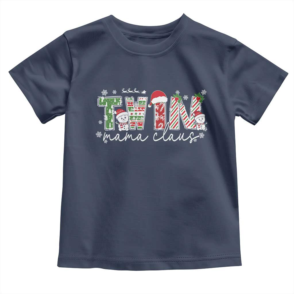 Christmas Twin Mama Claus Toddler T Shirt Pregnancy Announcement TS10 Navy Print Your Wear