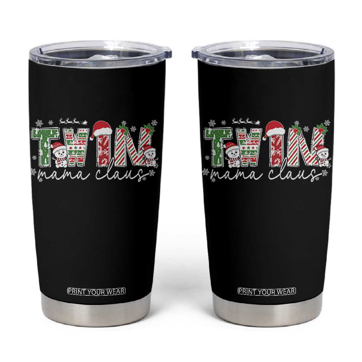 Christmas Twin Mama Claus Tumbler Cup Pregnancy Announcement TS10 Black Print Your Wear