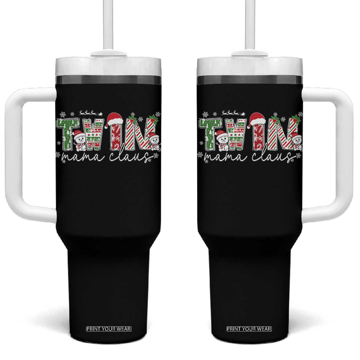 Christmas Twin Mama Claus Tumbler With Handle Pregnancy Announcement TS10 One Size: 40 oz Black Print Your Wear