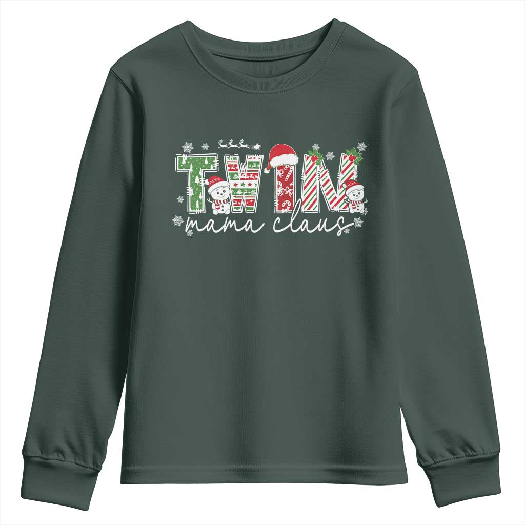 Christmas Twin Mama Claus Youth Sweatshirt Pregnancy Announcement TS10 Dark Forest Green Print Your Wear