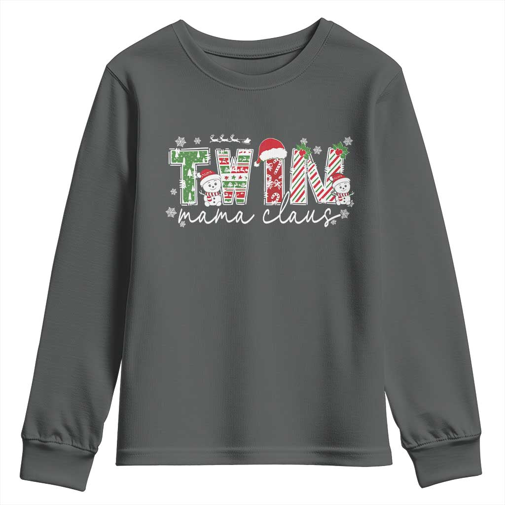 Christmas Twin Mama Claus Youth Sweatshirt Pregnancy Announcement TS10 Dark Heather Print Your Wear