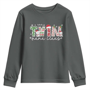 Christmas Twin Mama Claus Youth Sweatshirt Pregnancy Announcement TS10 Dark Heather Print Your Wear