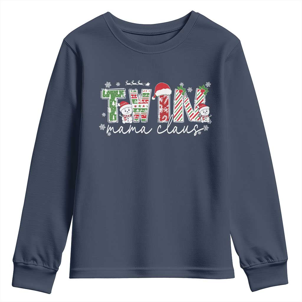 Christmas Twin Mama Claus Youth Sweatshirt Pregnancy Announcement TS10 Navy Print Your Wear