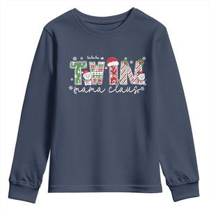 Christmas Twin Mama Claus Youth Sweatshirt Pregnancy Announcement TS10 Navy Print Your Wear