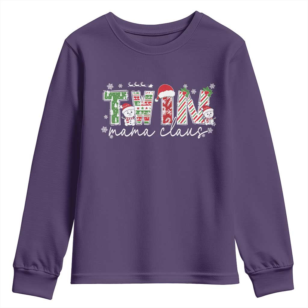 Christmas Twin Mama Claus Youth Sweatshirt Pregnancy Announcement TS10 Purple Print Your Wear