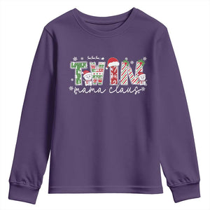 Christmas Twin Mama Claus Youth Sweatshirt Pregnancy Announcement TS10 Purple Print Your Wear