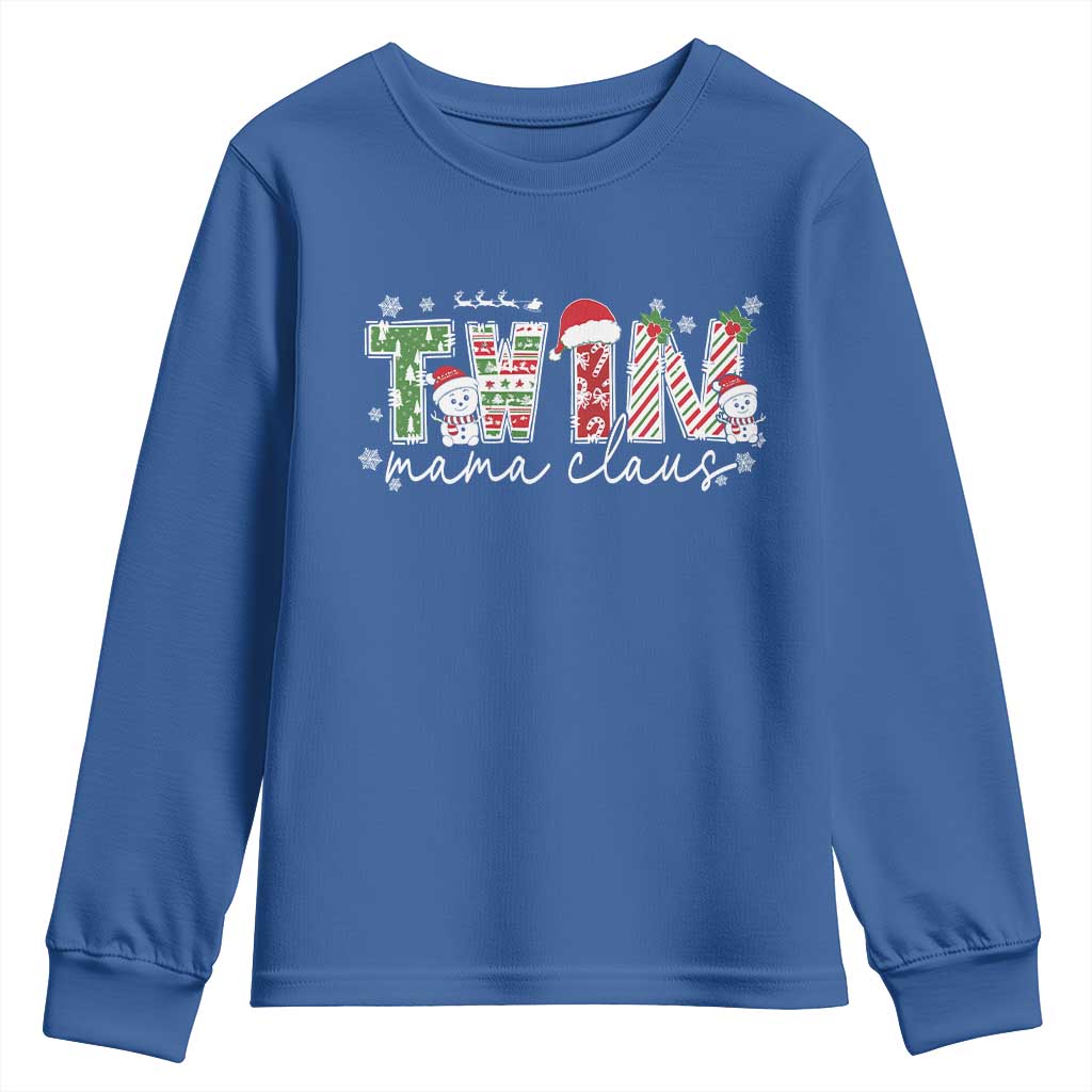 Christmas Twin Mama Claus Youth Sweatshirt Pregnancy Announcement TS10 Royal Blue Print Your Wear