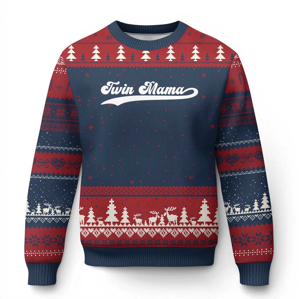 Twin Mama Ugly Christmas Sweater Pregnancy Announcement New Mom Gift TS10 Navy Red Print Your Wear