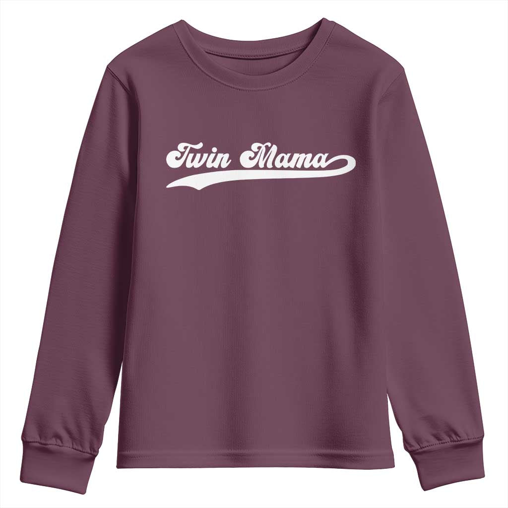 Twin Mama Youth Sweatshirt Pregnancy Announcement New Mom Gift TS10 Maroon Print Your Wear