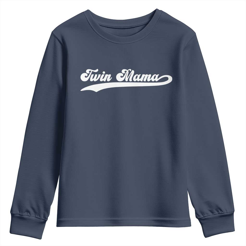 Twin Mama Youth Sweatshirt Pregnancy Announcement New Mom Gift TS10 Navy Print Your Wear