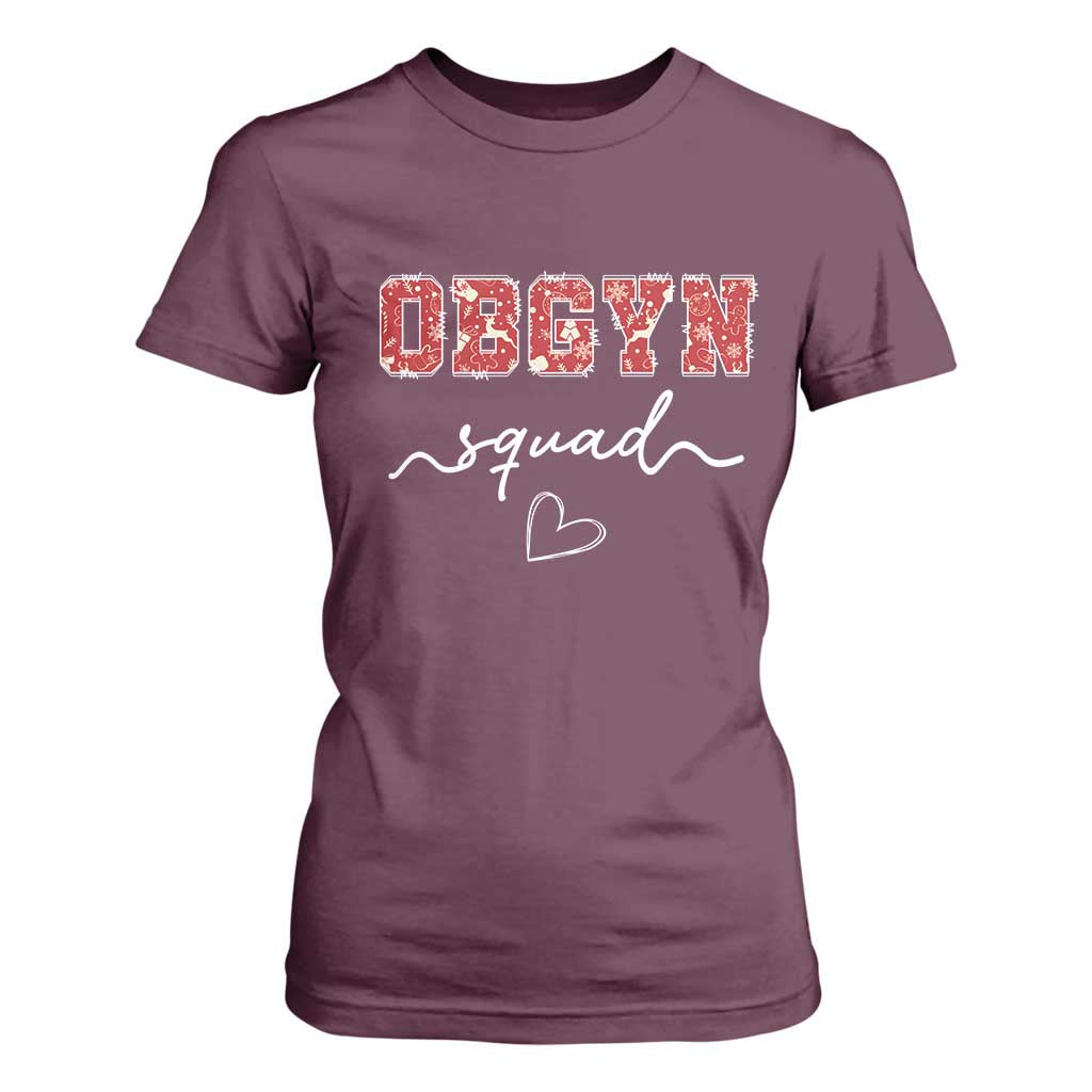 Christmas OBGYN Squad T Shirt For Women Obstetrics And Gynecology Nurse TS10 Maroon Print Your Wear