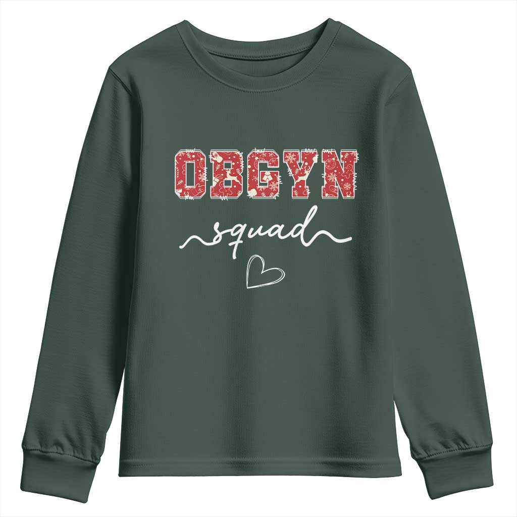 Christmas OBGYN Squad Youth Sweatshirt Obstetrics And Gynecology Nurse TS10 Dark Forest Green Print Your Wear