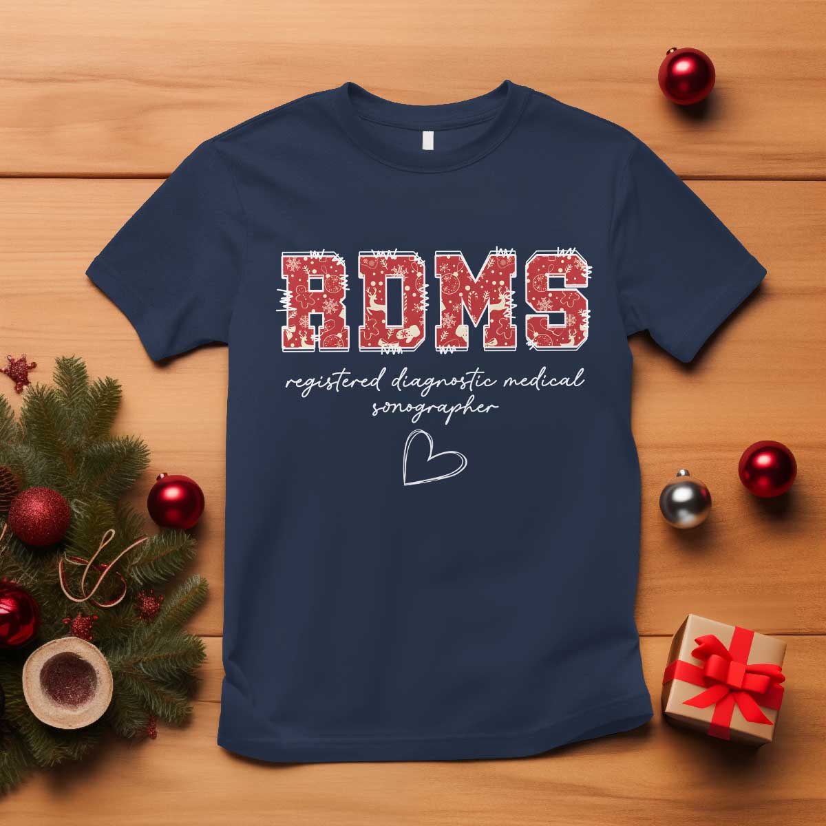 Christmas Sonographer T Shirt RDMS Ultrasound Tech Technologist Gift TS10 Navy Print Your Wear