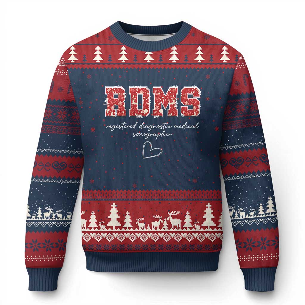 Xmas Sonographer Ugly Christmas Sweater RDMS Ultrasound Tech Technologist Gift TS10 Navy Red Print Your Wear