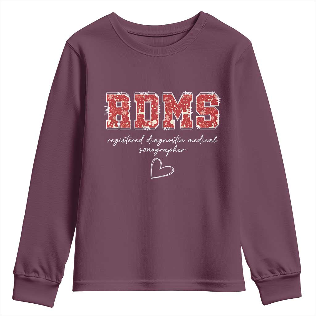 Christmas Sonographer Youth Sweatshirt RDMS Ultrasound Tech Technologist Gift TS10 Maroon Print Your Wear
