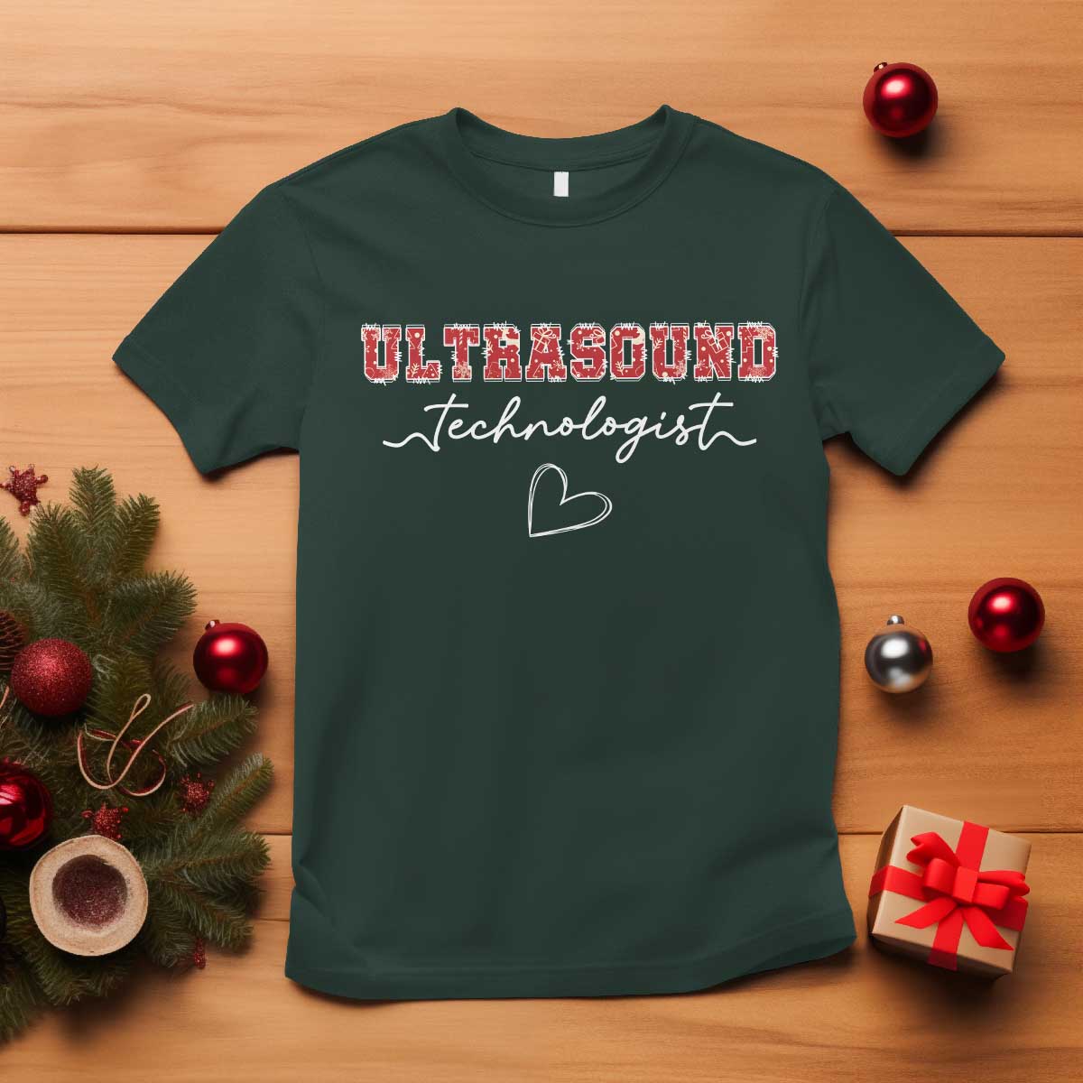 Ultrasound Tech Christmas T Shirt Technologist Gift Sonographer Sonography Student TS10 Dark Forest Green Print Your Wear