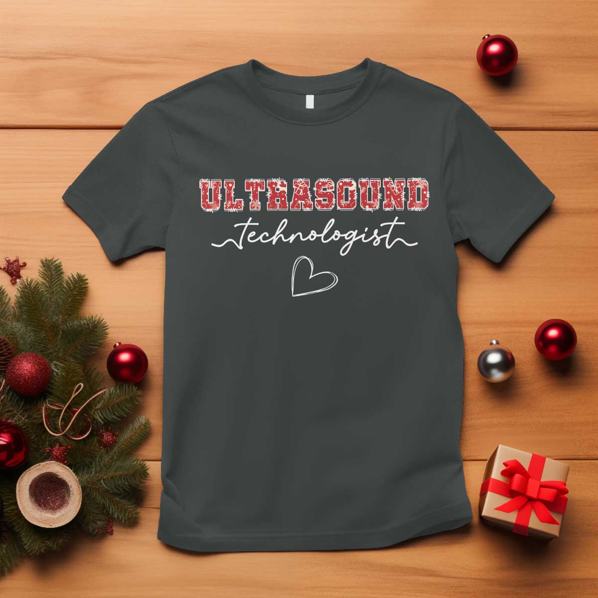 Ultrasound Tech Christmas T Shirt Technologist Gift Sonographer Sonography Student TS10 Dark Heather Print Your Wear
