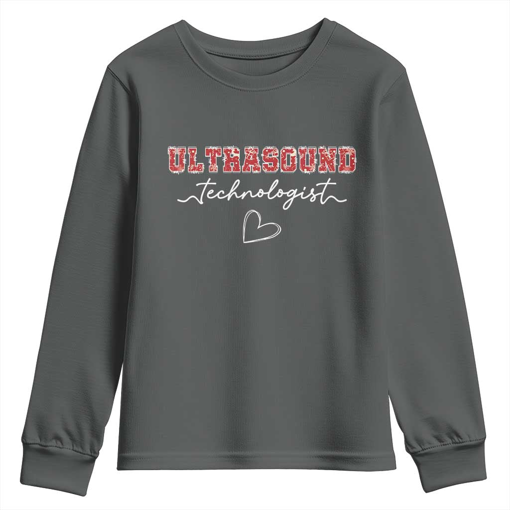 Ultrasound Tech Christmas Youth Sweatshirt Technologist Gift Sonographer Sonography Student TS10 Dark Heather Print Your Wear