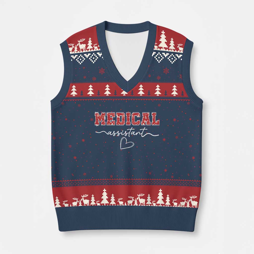 Xmas Medical Assistant V-Neck Knit Sweater Vest MA Nurse Gift TS10 Navy Red Print Your Wear