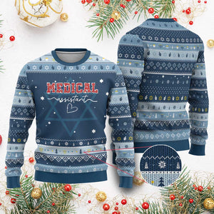 Christmas Medical Assistant Hanukkah Ugly Sweater MA Nurse Gift TS10 Navy Light Blue Print Your Wear