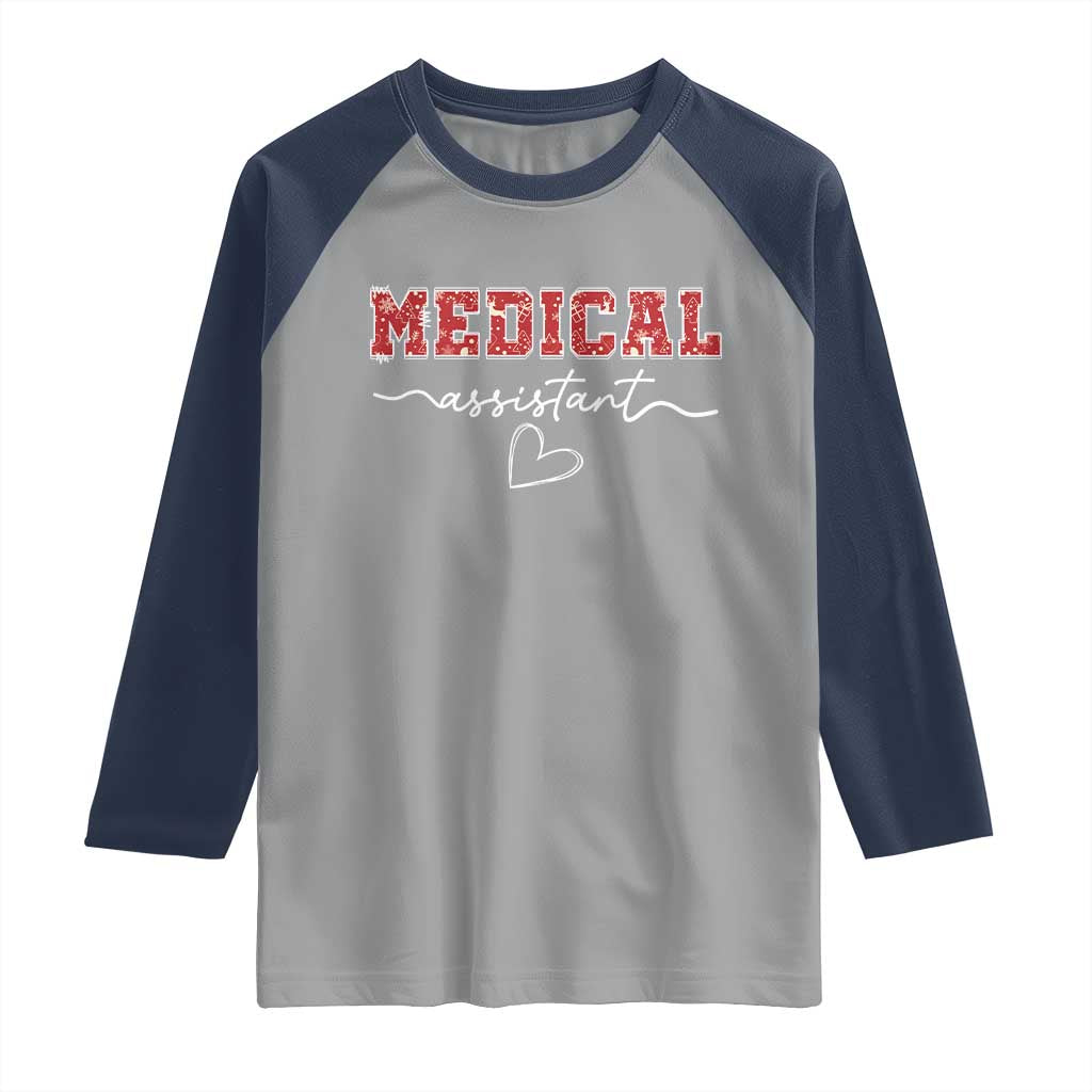 Christmas Medical Assistant Raglan Shirt MA Nurse Gift TS10 Sport Gray Navy Print Your Wear