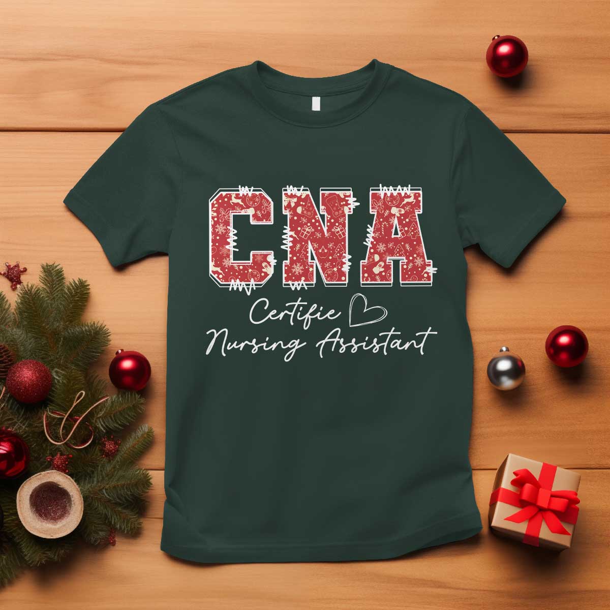 CNA Christmas T Shirt Certified Nursing Assistant Gift TS10 Dark Forest Green Print Your Wear