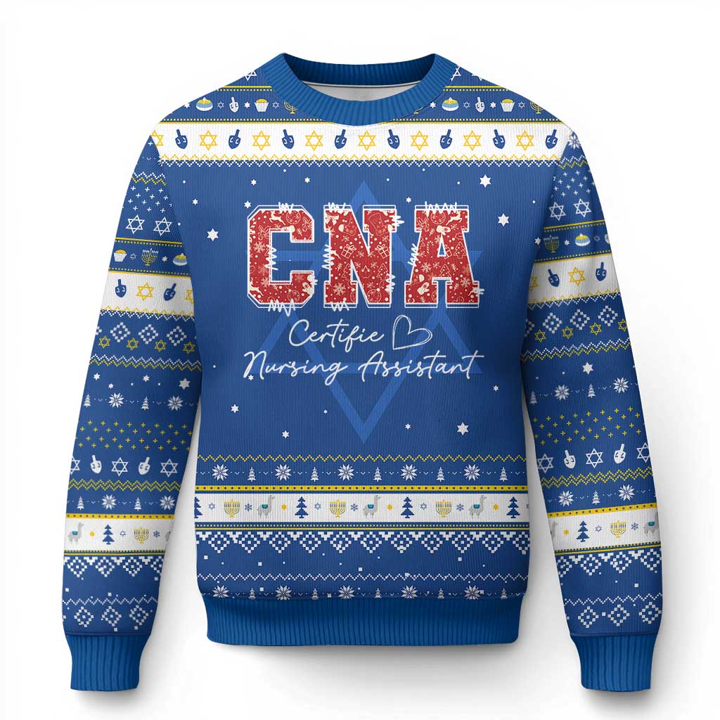 CNA Christmas Hanukkah Ugly Sweater Certified Nursing Assistant Gift TS10 Blue White Print Your Wear