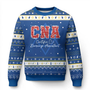 CNA Christmas Hanukkah Ugly Sweater Certified Nursing Assistant Gift TS10 Blue White Print Your Wear