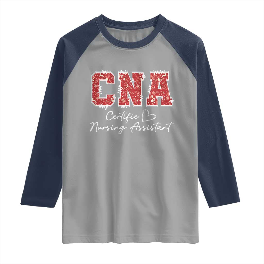 CNA Christmas Raglan Shirt Certified Nursing Assistant Gift TS10 Sport Gray Navy Print Your Wear