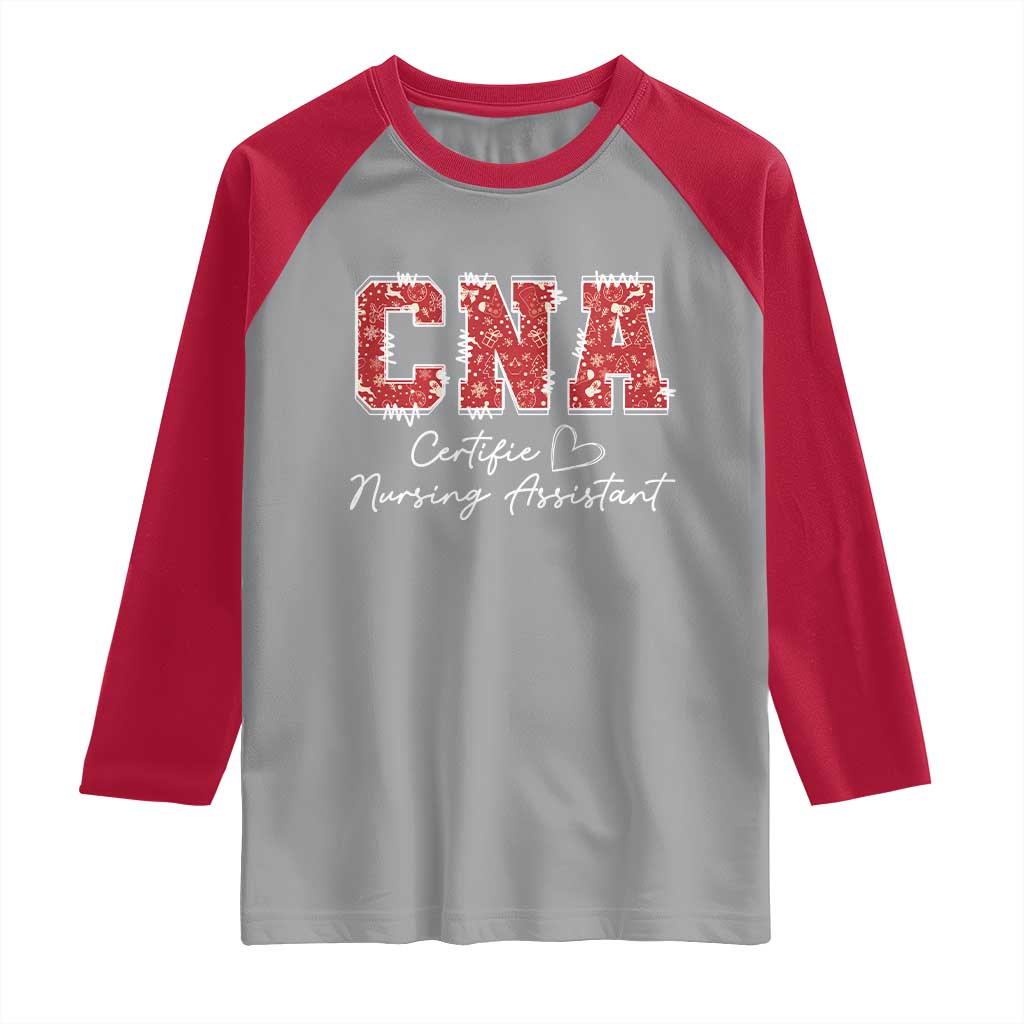 CNA Christmas Raglan Shirt Certified Nursing Assistant Gift TS10 Sport Gray Red Print Your Wear