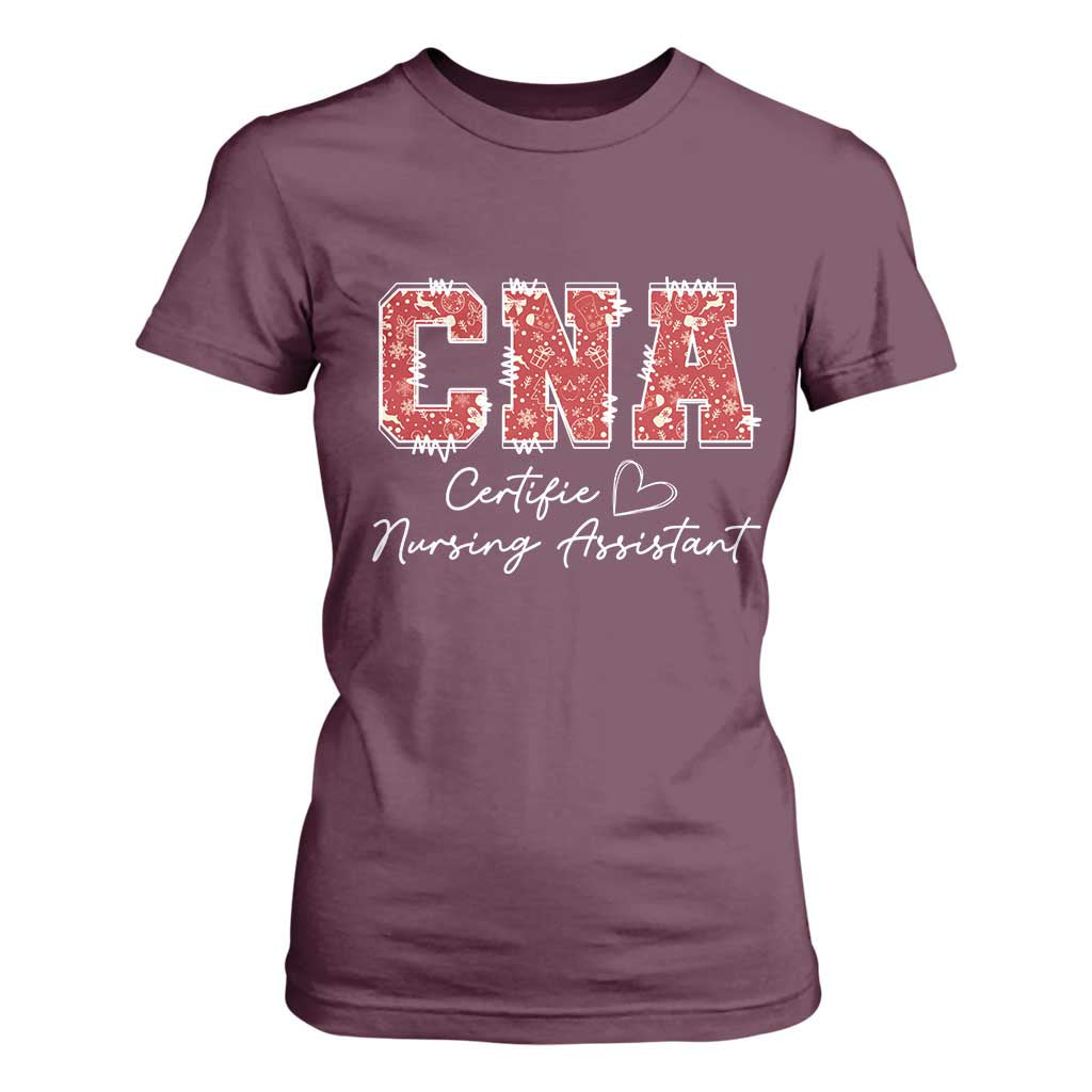 CNA Christmas T Shirt For Women Certified Nursing Assistant Gift TS10 Maroon Print Your Wear