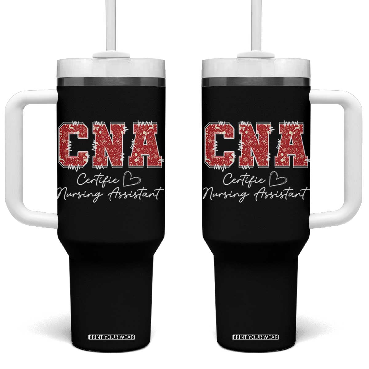 CNA Christmas Tumbler With Handle Certified Nursing Assistant Gift TS10 One Size: 40 oz Black Print Your Wear