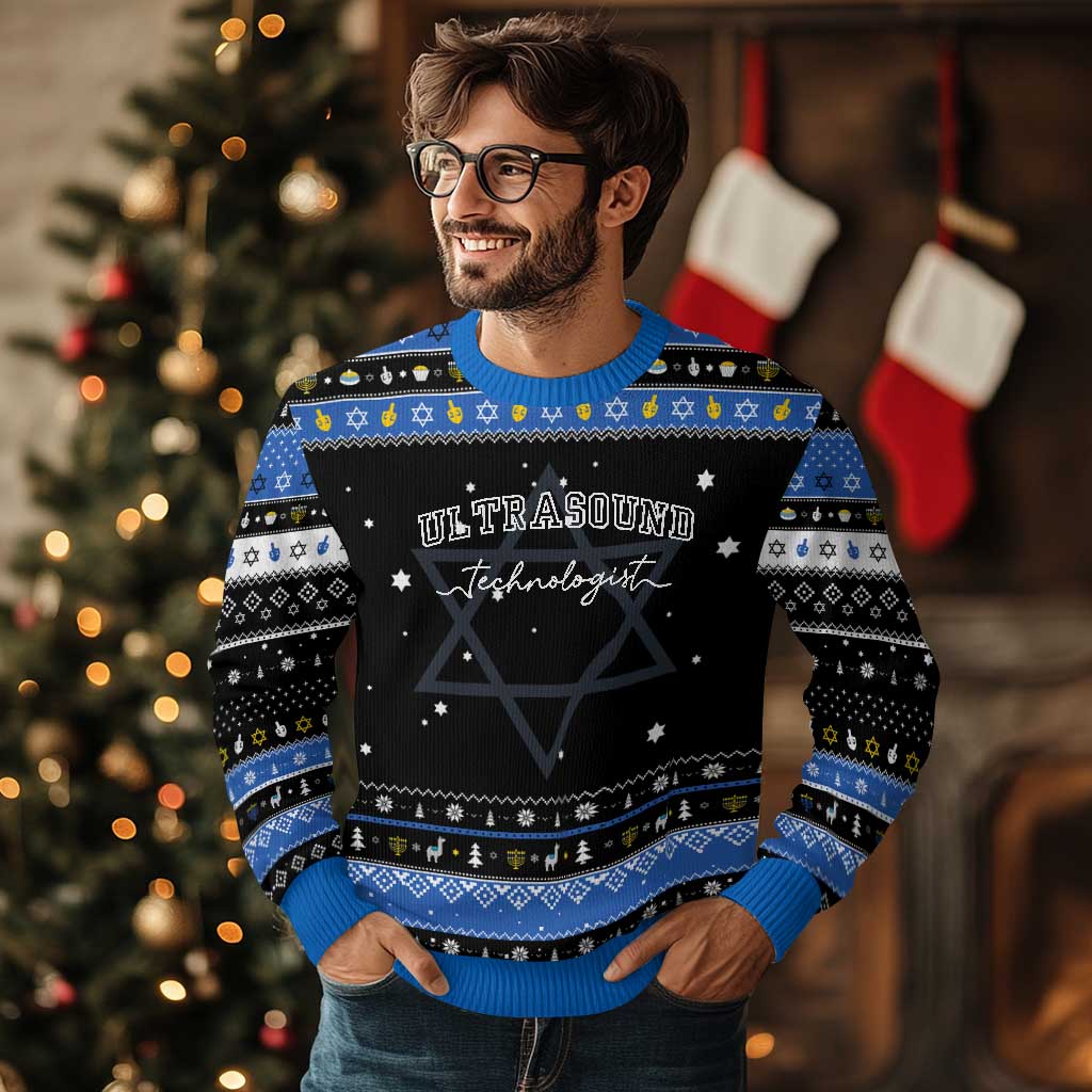 Ultrasound Tech Hanukkah Ugly Sweater Technologist Gift Sonographer Sonography Student TS10 Black Blue Print Your Wear