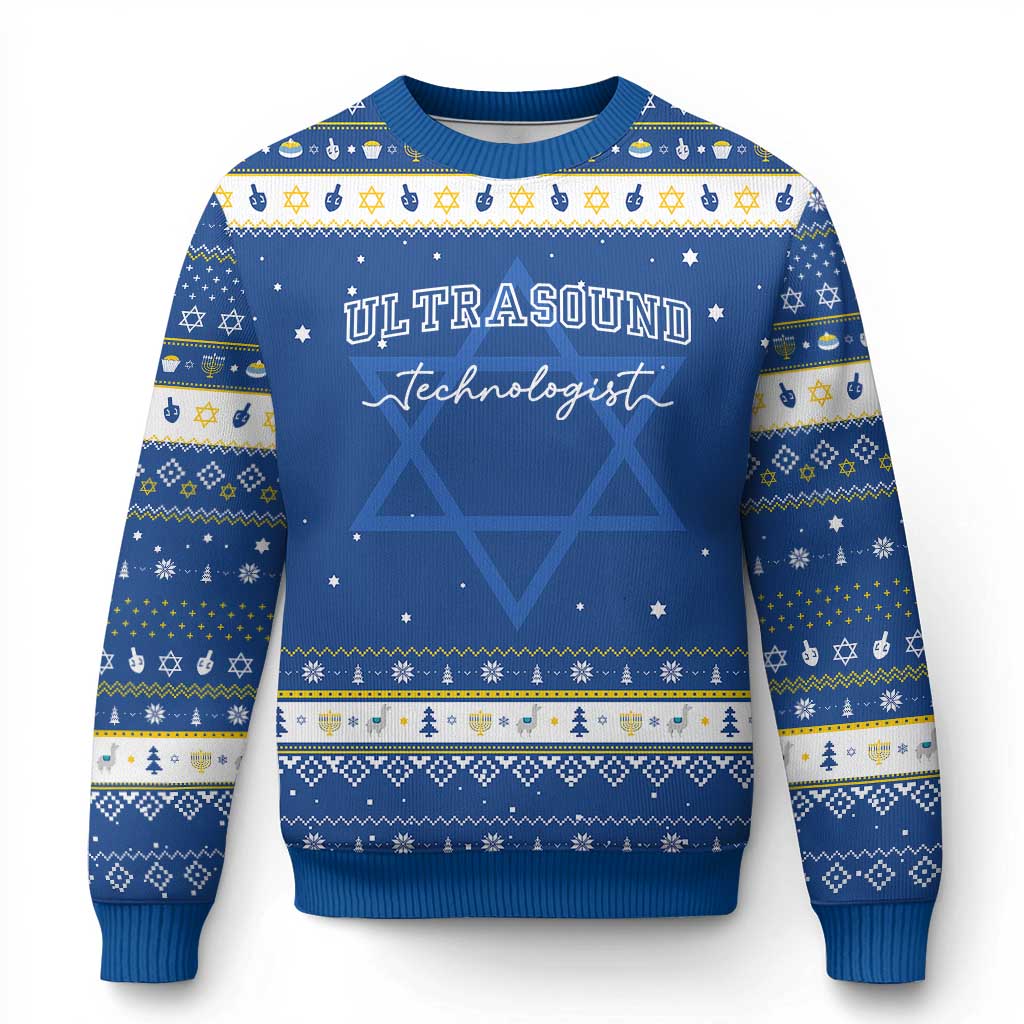 Ultrasound Tech Hanukkah Ugly Sweater Technologist Gift Sonographer Sonography Student TS10 Blue White Print Your Wear