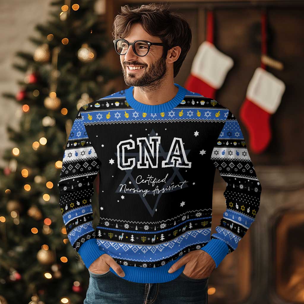 Certified Nursing Assistant Hanukkah Ugly Sweater CNA Gift TS10 Black Blue Print Your Wear