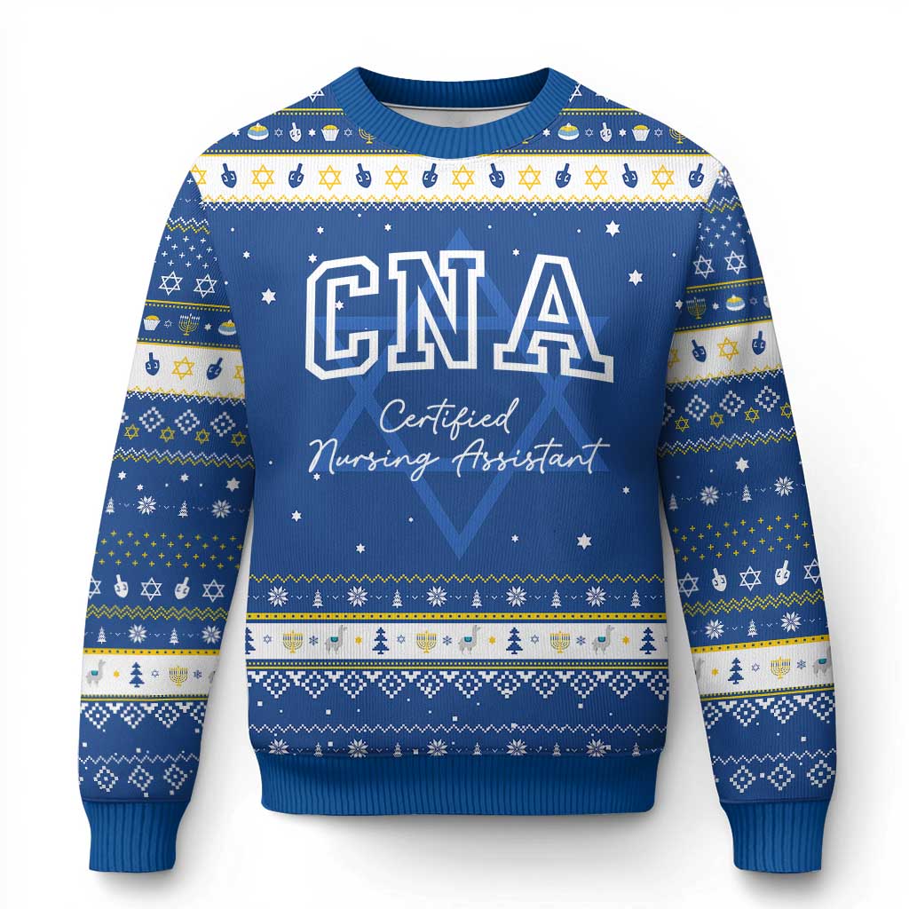 Certified Nursing Assistant Hanukkah Ugly Sweater CNA Gift TS10 Blue White Print Your Wear