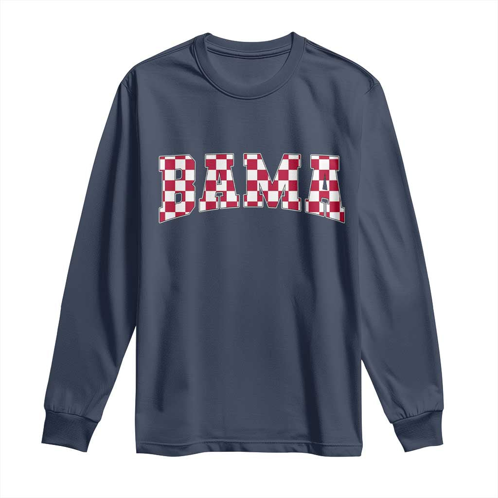 Vintage Bama Long Sleeve Shirt Retro Checkered Varsity Alabama Lover AL State TS10 Navy Print Your Wear