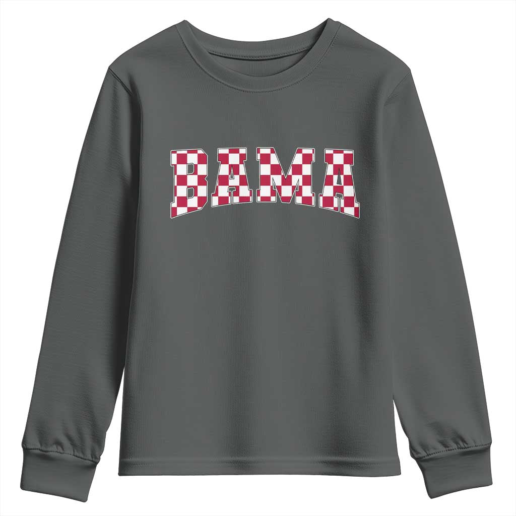 Vintage Bama Youth Sweatshirt Retro Checkered Varsity Alabama Lover AL State TS10 Dark Heather Print Your Wear